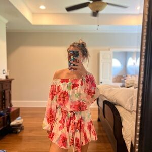Flying Tomato Floral Off-Shoulder Dress - Red and Pink